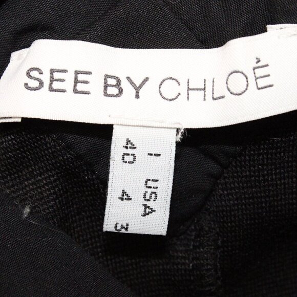 See By Chloe Black V Neck Shift Dress Wool Blend Bow Detail on Back Midi Size 4 - Picture 4 of 4